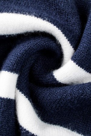 Blue Striped O-ring Zip Collared Loose Sweater Mini Dress - Image 8