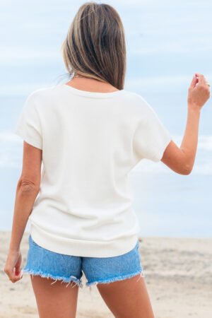 Alternative view of White Bow Pattern Knit Short Sleeve Sweater