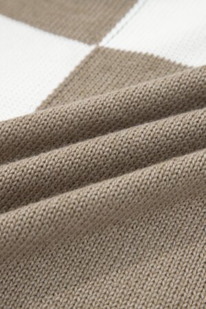 Brown Checkered Open Front Drop Shoulder Cardigan - Image 10
