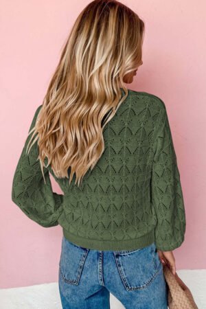 Alternative view of Green Lightweight Buttoned Front Crochet Cardigan