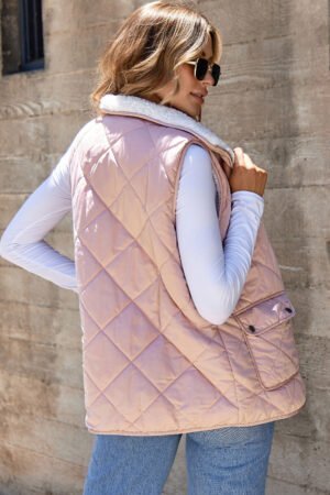 Pink Fleece Lined Quilted Vest Coats - Image 3