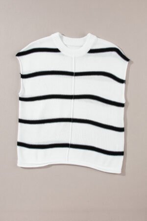 White Striped Batwing Sleeve Sweater Tee - Image 6