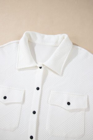 Beige Plus Size Textured Flap Pockets Jacket - Image 6