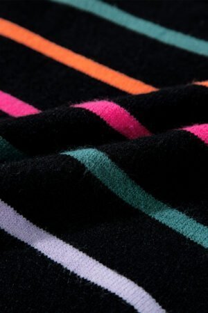 Black Colorful Striped Ribbed Trim Sweater - Image 7