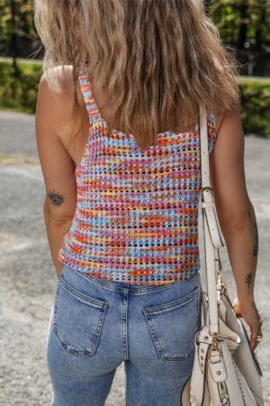 Pink Color Contrast Crochet Loose Fit Sweater Vest - Image 2