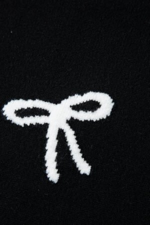 Black Bow Print Side Ties Scalloped Hem Sweater T Shirt - Image 7