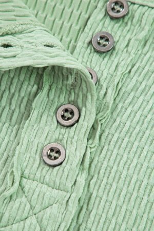 Meadow Mist Green Textured Knit Drop Shoulder Color Block Detail Long Sleeve Henley Top - Image 7