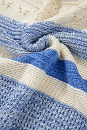 Light Blue Open Stitch Puff Sleeve Sweater - Image 8