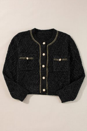 Black Shimmer Flap Pocket Button up Cardigan - Image 5