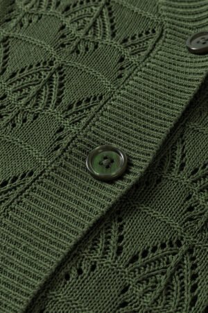 Green Lightweight Buttoned Front Crochet Cardigan - Image 7