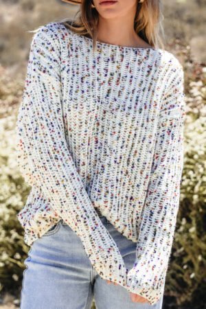 White Confetti Reversible Twist Sweater - Image 5