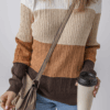 Khaki Colorblock Cable Knit Round Neck Sweater