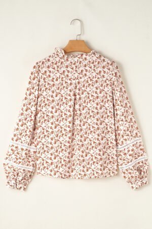 Yellow Printed Lace Detail Floral Puff Sleeve Fall Shirt - Image 4