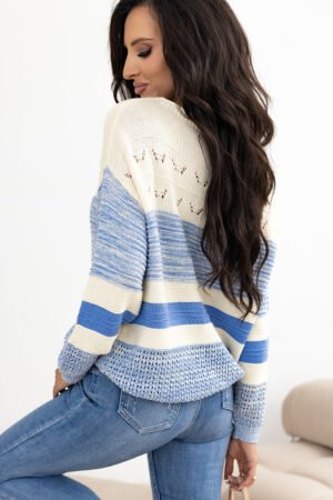Light Blue Open Stitch Puff Sleeve Sweater - Image 5