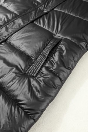 Black Hooded Long Quilted Vest Coat - Image 8