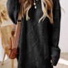 Black Cable Knit Drop Shoulder Loose Fit Sweater Dress
