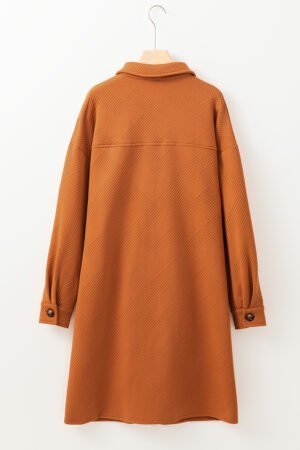 Gold Flame Textured Collared Drop Shoulder Buttoned Front Duster Coat - Image 4