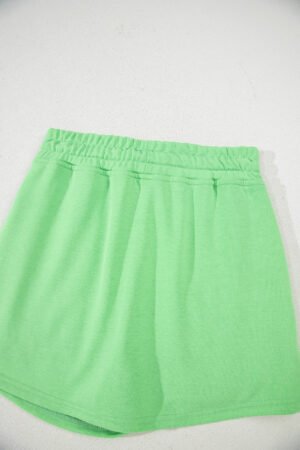 Light Green French Terry Drawstring Elastic Waistband Mini Skort with Pockets - Image 8