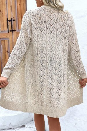 Parchment Hollow Out Buttons Front Long Cardigan - Image 3