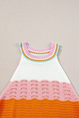Multicolour Wavy Striped Print Textured Knit Sleeveless Sweater Top - Image 7