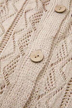 Parchment Hollow Out Buttons Front Long Cardigan - Image 8