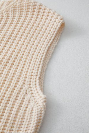 White Solid Textured Knit Side Pockets Buttoned Sweater Vest - Image 7