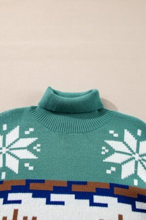 Canton Christmas Reindeer Snowflake Colorblock Turtleneck Sweater - Image 6