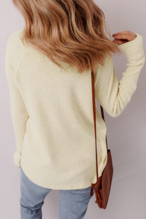 Oatmeal Textured Knit Half Buttons Henley Top - Image 2