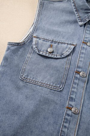 Beau Blue Denim Flap Pocket Curved Hem Shirt Vest - Image 8