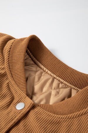 Buckskin Corduroy Fleece Patchwork Buttoned Bomber Jacket - Image 7