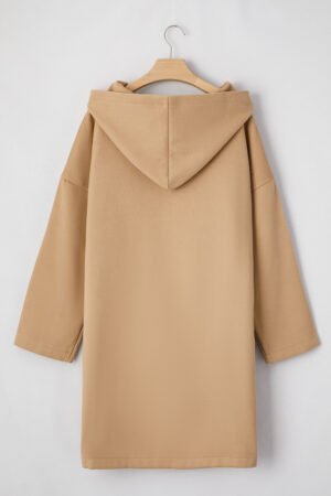 Light French Beige Solid Color Casual Zip up Hooded Coat - Image 5