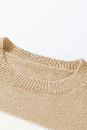 Dusty Pink Color Block Lantern Sleeve Drop Shoulder Sweater - Image 7