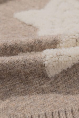 Khaki Sherpa Star Pattern Textured Sweater Cardigan with Pockets - Image 8