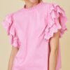 Bonbon Ricrac Ruffled Sleeve Frilled Collar Blouse
