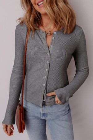 Sleet Ribbed Knit Button Down Slim Cardigan
