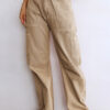 Khaki High Waist Straight Leg Cargo Pants with Pockets