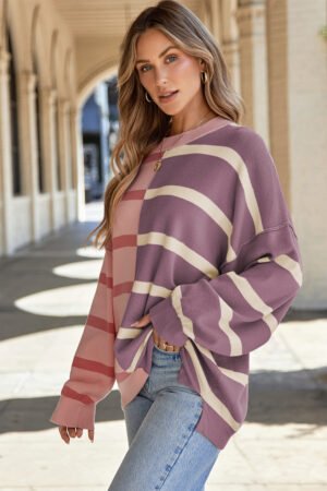 Alternative view of Pink Stripe Colorblock Oversized Sweater