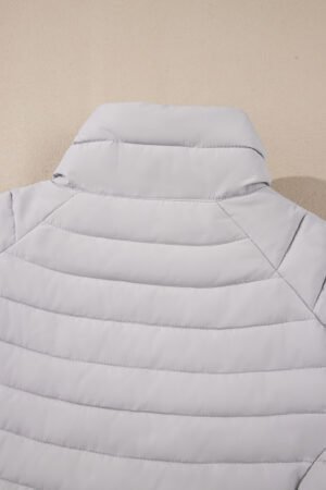 Silvery Solid Color Quilted Zip-up Puffer Jacket - Image 6