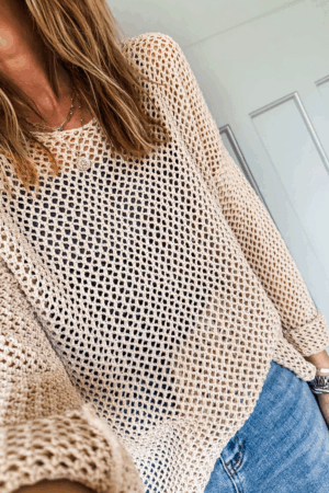Smoke Gray Crochet Hollow-out Jumper Top Sweater - Image 3