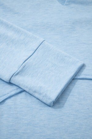 Myosotis Notched Neck Terry Raw Hem Long Sleeve Top - Image 7