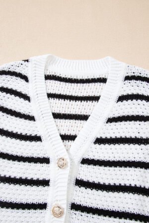 Black Stripe V Neck Gold Buttons Elegant Sweater Vest - Image 6