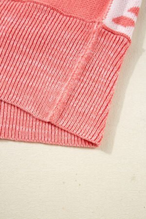 Pink Candycane Snowflake Checker Christmas Holiday Drop Shoulder Tunic Loose Sweater - Image 7