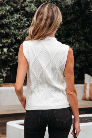 White Pearled High Neck Textured Knit Sweater Vest - Image 10