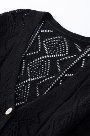 Black Hollow-out Openwork Knit Cardigan - Image 7