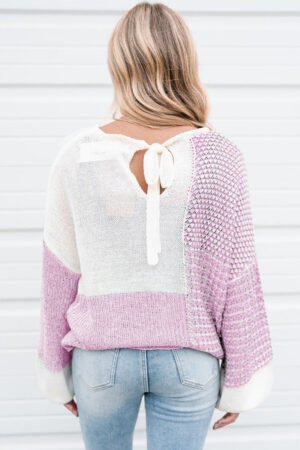 Alternative view of Bonbon Neutral Colorblock Tie Back Sweater