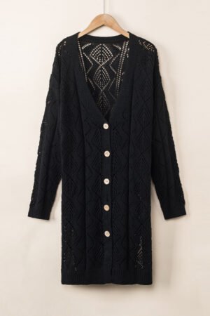 Black Hollow-out Openwork Knit Cardigan - Image 5