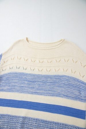Light Blue Open Stitch Puff Sleeve Sweater - Image 7