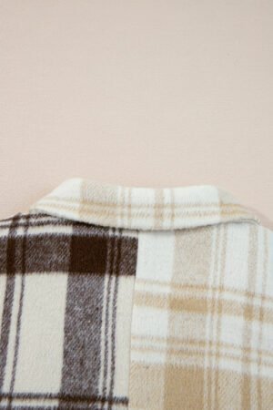 Multicolour Plaid Patchwork Side Pockets Buttoned Shacket - Image 14