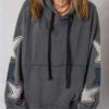 Carbon Grey Star Patchwork Contrast Stitching Mineral Wash Kangaroo Pocket Vintage Hoodie