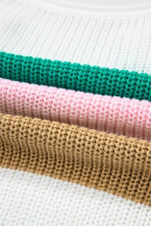 Multicolour Color Block Notch V Neck Sweater T Shirt - Image 7